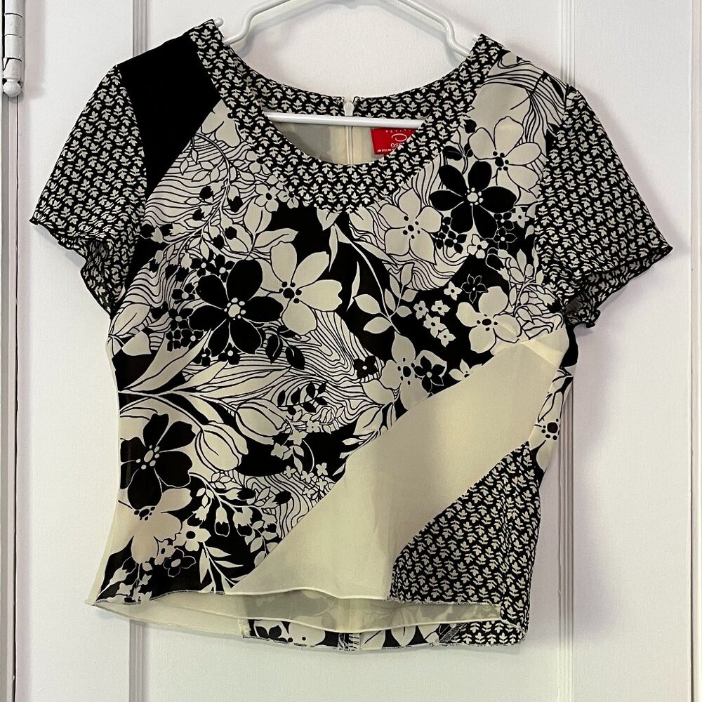 Oscar by Oscar de la Renta vintage floral patchwork blouse size 8 petite - Picture 1 of 7